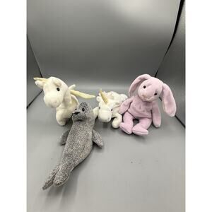 Ty Beanie Babies Lot Dragon Magic Unicorn Mystic Bunny Seal Plush